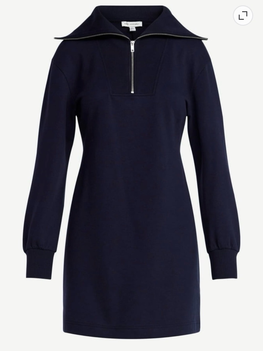 Navy Long-Sleeve Hald Zip-Front Mini Dress